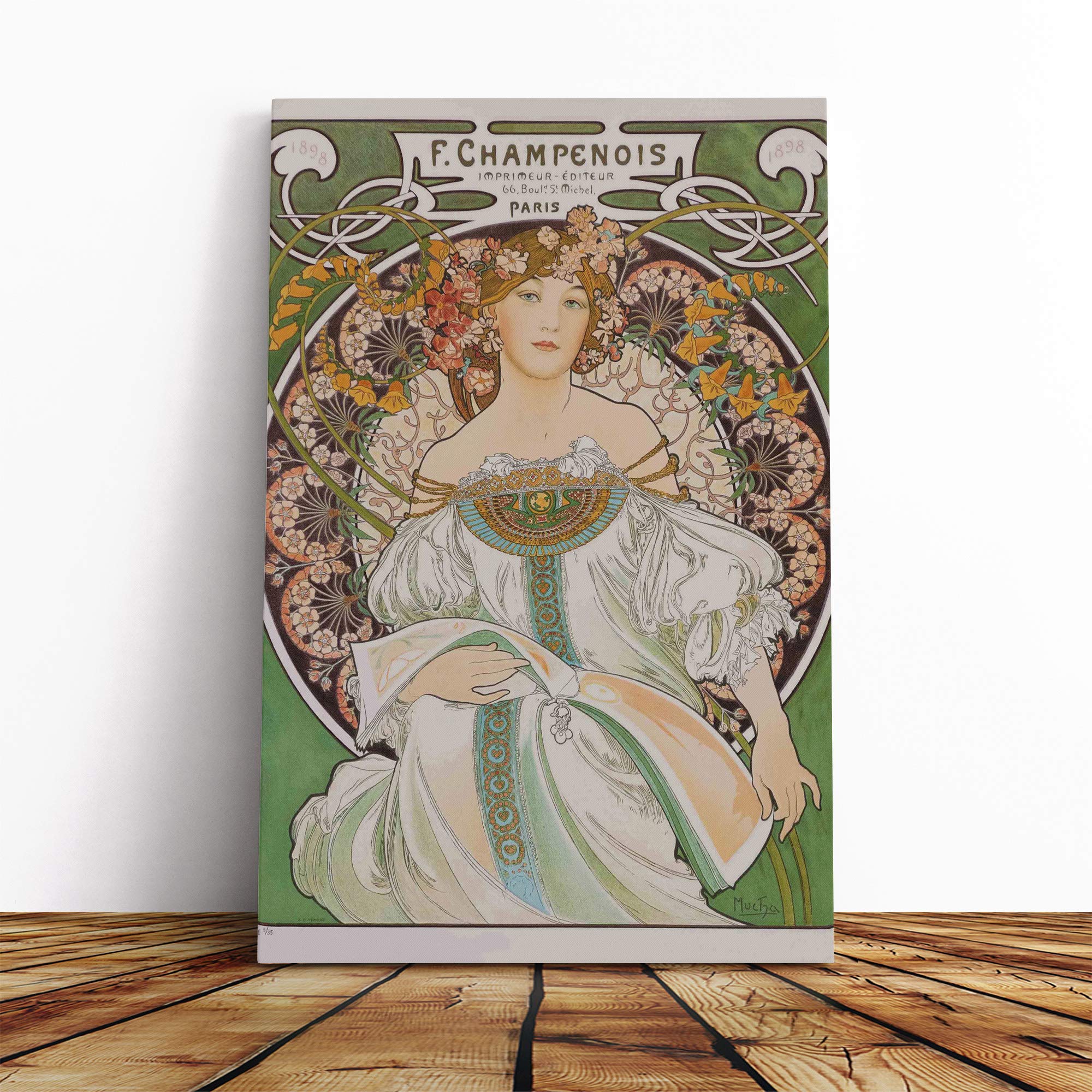 Alphonse Mucha Champenois Canvas Print | Gallery Wrapped 30mm Frame Wall Art | 20x14 inches | Ready to Hang | Modern Picture | Living Room Bedroom Lounge Office