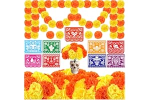 ERWEICET 59 PCS Marigold Flower Mexican Banners Artificial Marigold Flowers Heads Silk Orange Yellow Flower for Dia De Los Muertos Day of The Dead Diwali Home Decor Indian Theme Weddings Decoration
