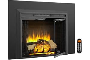 LEGEND FLAME LegendFlame Damon 28 Inches Electric Fireplace Insert with Trim Kit, Glass Door and Mesh Screen, Fireplace Heater 750/1500W, Fire Crackling Sound, Adjustable Flame Speed, Remote Control, Black