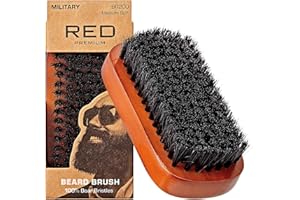 RED by Kiss Beard Brush with 100% Natural Boar Bristles for Men, Premium Wooden Brush, Beards Mustaches Grooming Shaving Comb, Tame and Soften Facial Hair (MILITARY)