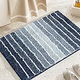 TANVILL Blue Bathroom Rug 18"x24" Non-Slip, Soft and Absorbent Bath Rugs, Machine Washable, Navy Stripe Bath Mats for Bathroom Floor, Tub and Shower
