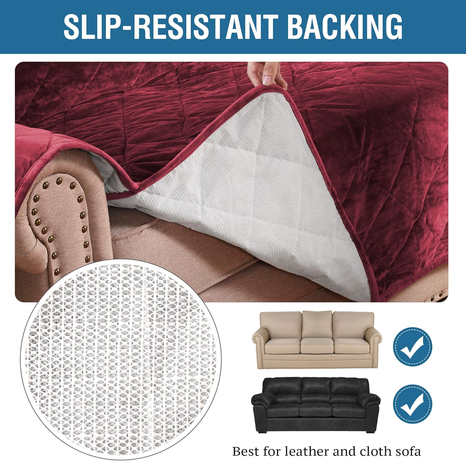 H.VERSAILTEX Thick Velvet Armchair Cover Couch Covers 1 Cushion Armchair Slipcover for Living Room Protector from Pets Dogs, Two Non-Slip Elastic Straps on Back and Base (Armchair 23", Burgundy): Kitchen & Dining
