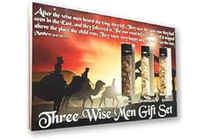 Palm Beach Medicinal Herbs Gifts of The Magi - Three Wise Men Christmas Nativity Gift Set - Gold, Frankincense, & Myrrh in Glass Vials - Bible-Based Christian