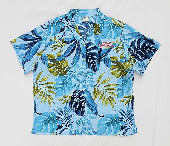 Amazon ゴー ベアフット Go Barefoot アロハシャツ 古着 女性用2xlサイズ 水色 モンステラ ヤシ 刺繍入り ハワイ 通販
