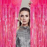 YAAVAAW Glitter Hot Pink Tinsel Curtain Backdrop 2pc 3.2x8.3ft DIY Party view 5