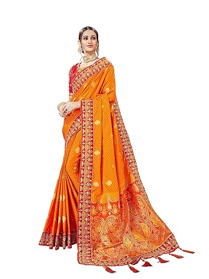 Women's Kota Doria Silk Saree With Unstitched Blouse (MN549_Yellow)