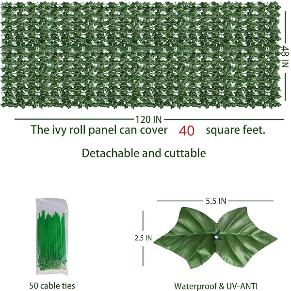 ODTORY ARTIFICIAL IVY PRIVACY SCREEN FENCE PANEL, 48 X 120 IN GRASS WALL