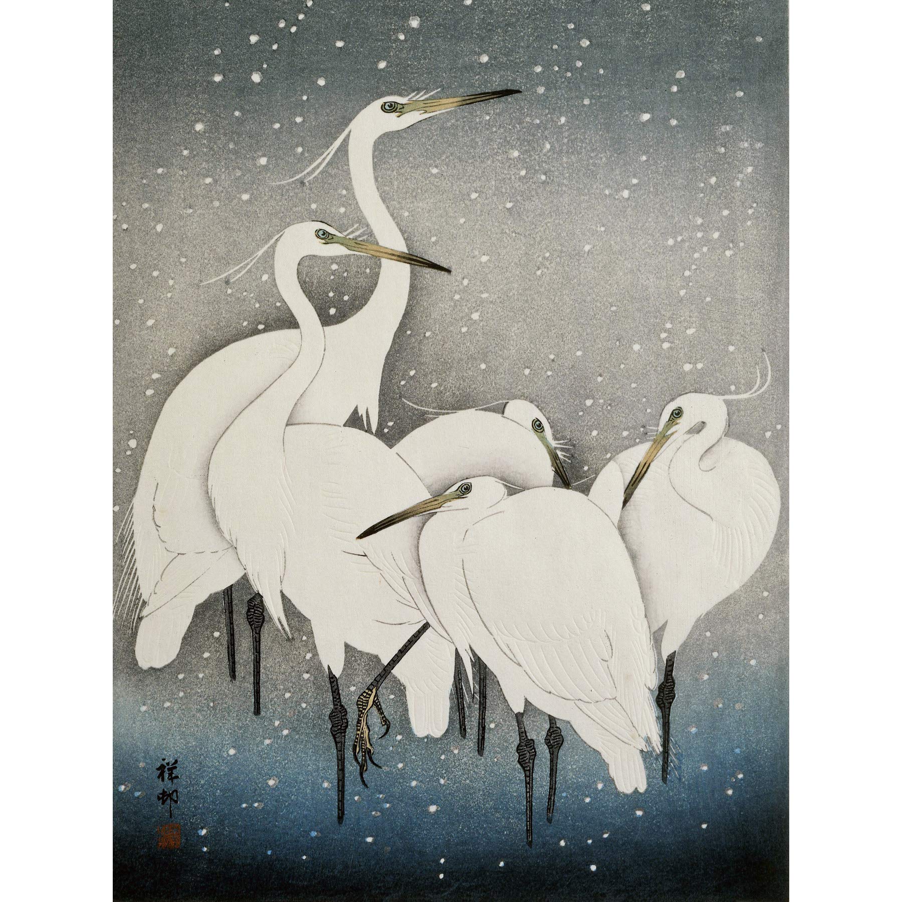 Artery8 Ohara Koson Group Of Egrets Japanese Painting Large Wall Art Poster Print Thick Paper 18X24 Inch