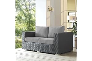 Modway EEI-1851-CHC-GRY Sojourn Wicker Rattan Outdoor Patio Sunbrella Fabric, Loveseat, Canvas Gray