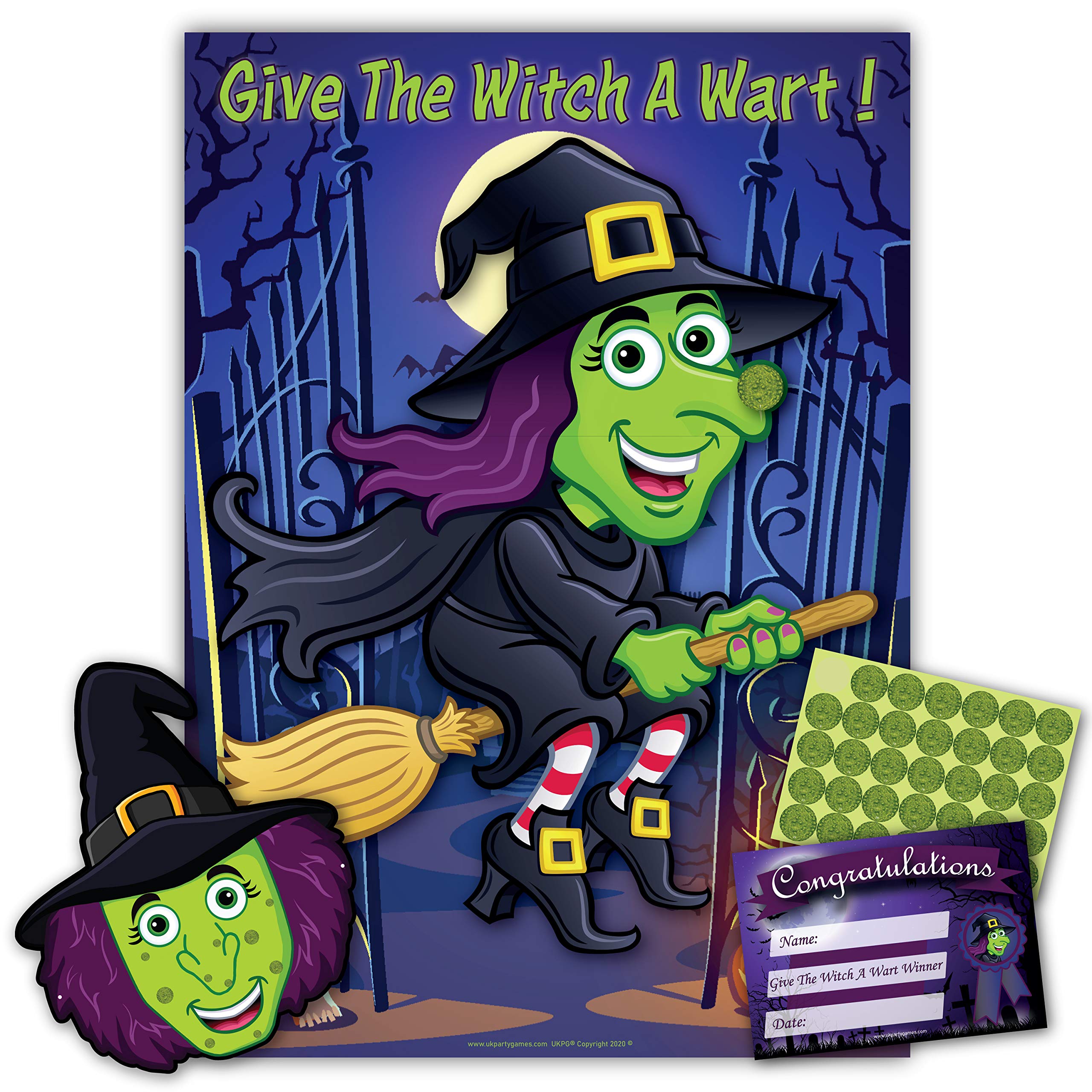 Halloween Party Game – GIVE THE WITCH A WART | 35 Players | Prize | XL Poster Included for Halloween Party, Halloween Decoration, Halloween Party Supplies, Halloween Games