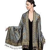 Achillea Reversible Paisley Pashmina Rave Scarf – Exotic Indian Shawls and Wraps for Evening Dresses, Festivals, All Seasons