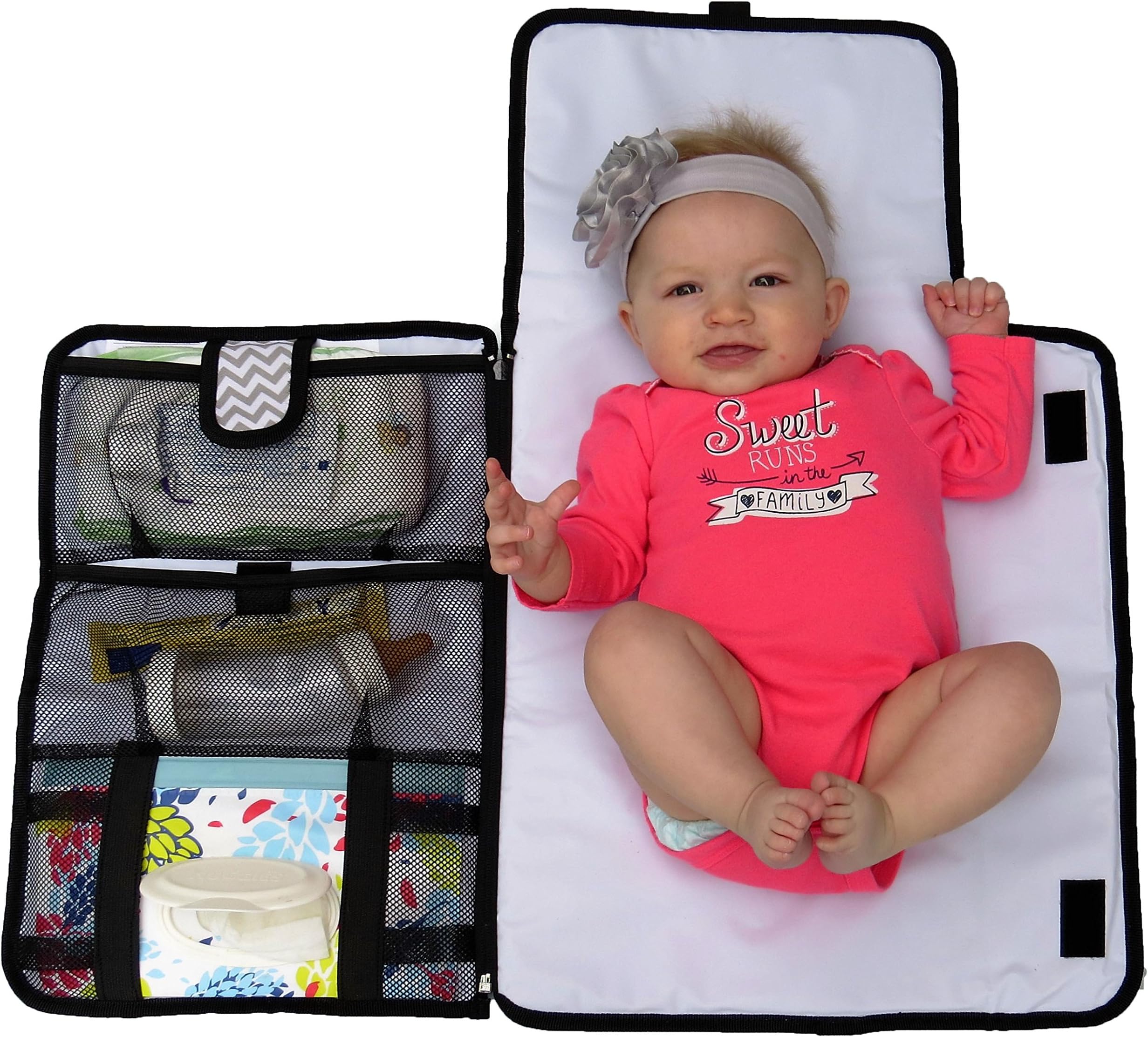 Castle Kids Portable Diaper Changing Mat with Large Mesh Pockets, Grey