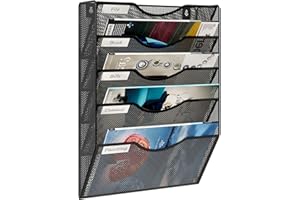 Solinxe Porte-revues mural à 5 poches, organiseur de dossiers à suspendre pour bureau, noir