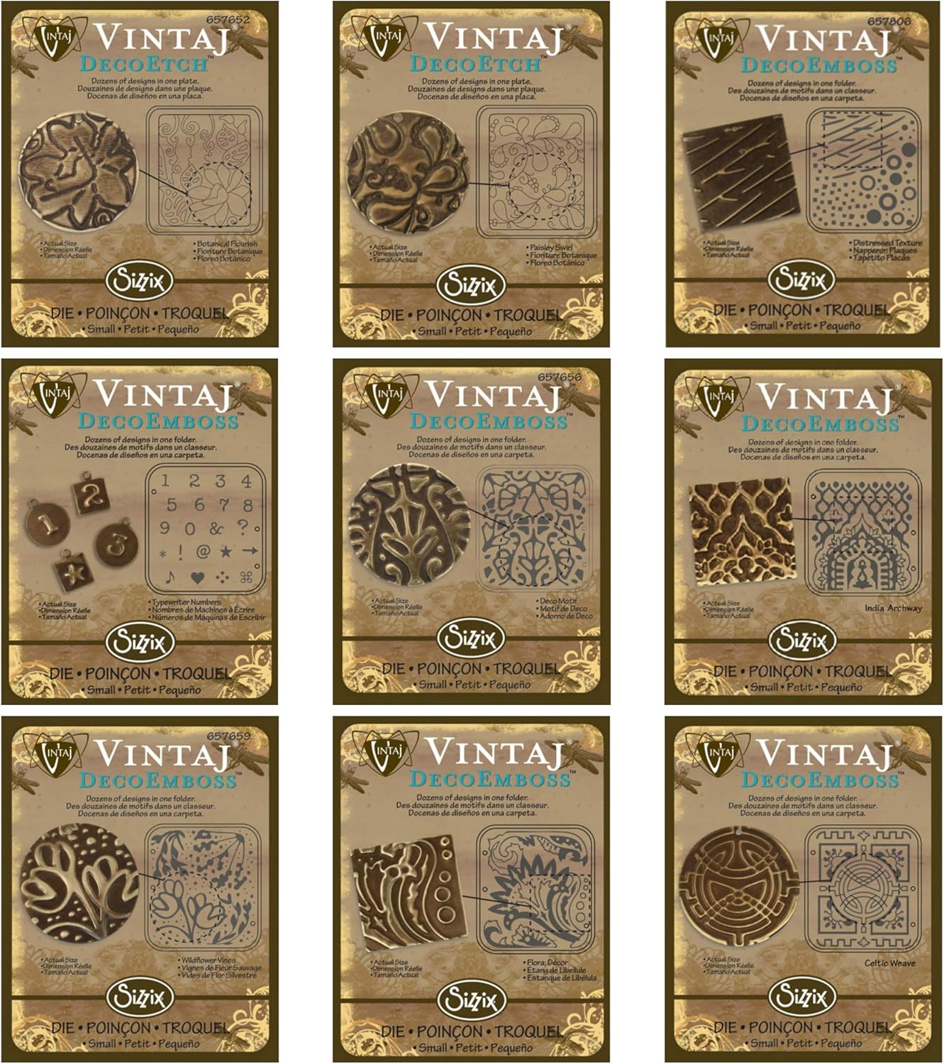 9 Vintaj Deco Emboss & Deco Etch Dies for Embossing Metal in Your