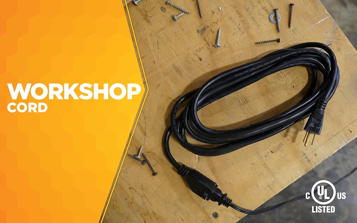 Woods 990261 16/3 SJTW 15-Foot General Purpose Black Extension, Tangle Free Medium Duty Garage and Workshop Power Cord - - 