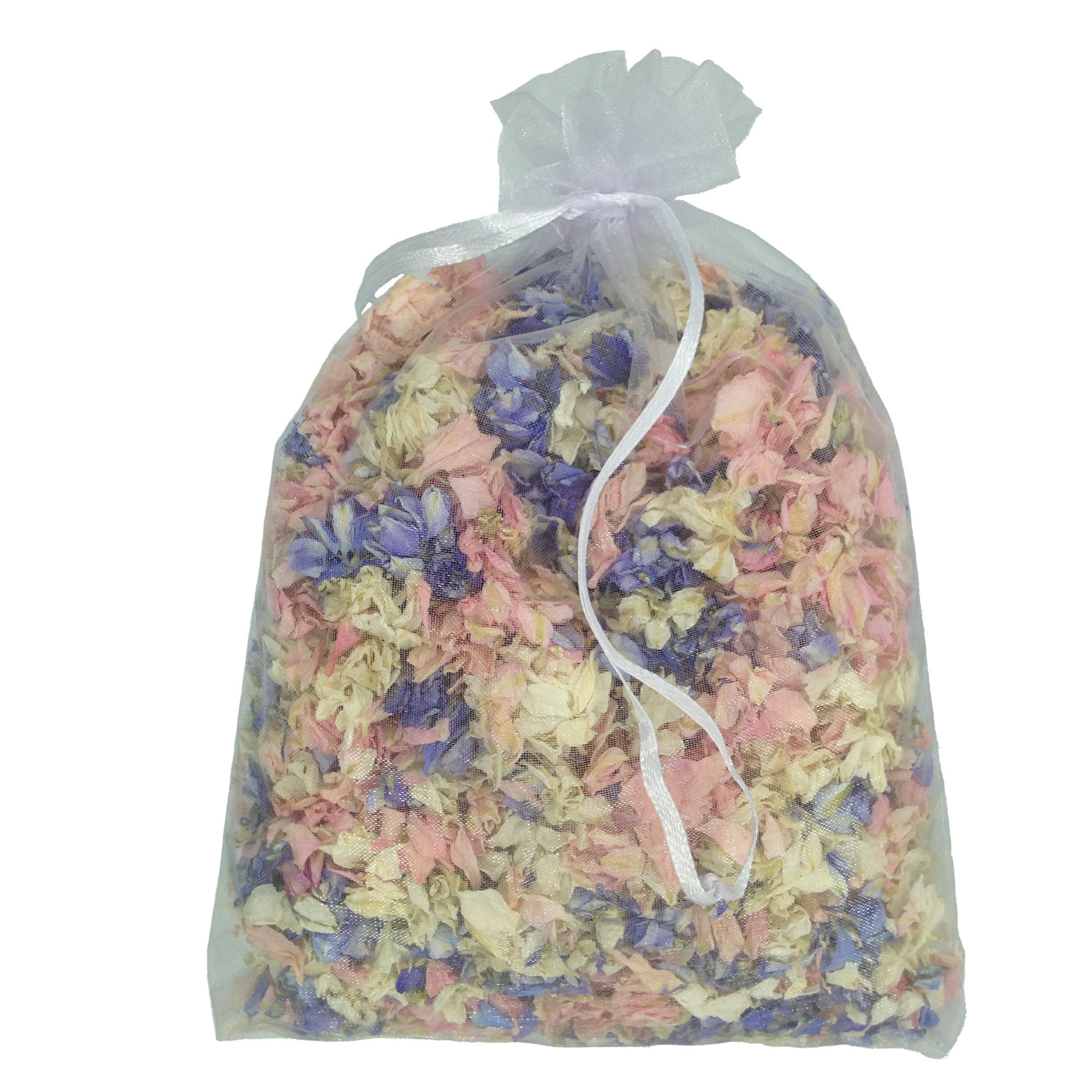 Truly Madly Deeply Vintage Mix 1 Litre Natural Biodegradable Delphinium Petals with a White Organza Bag - Wedding Throwing Confetti