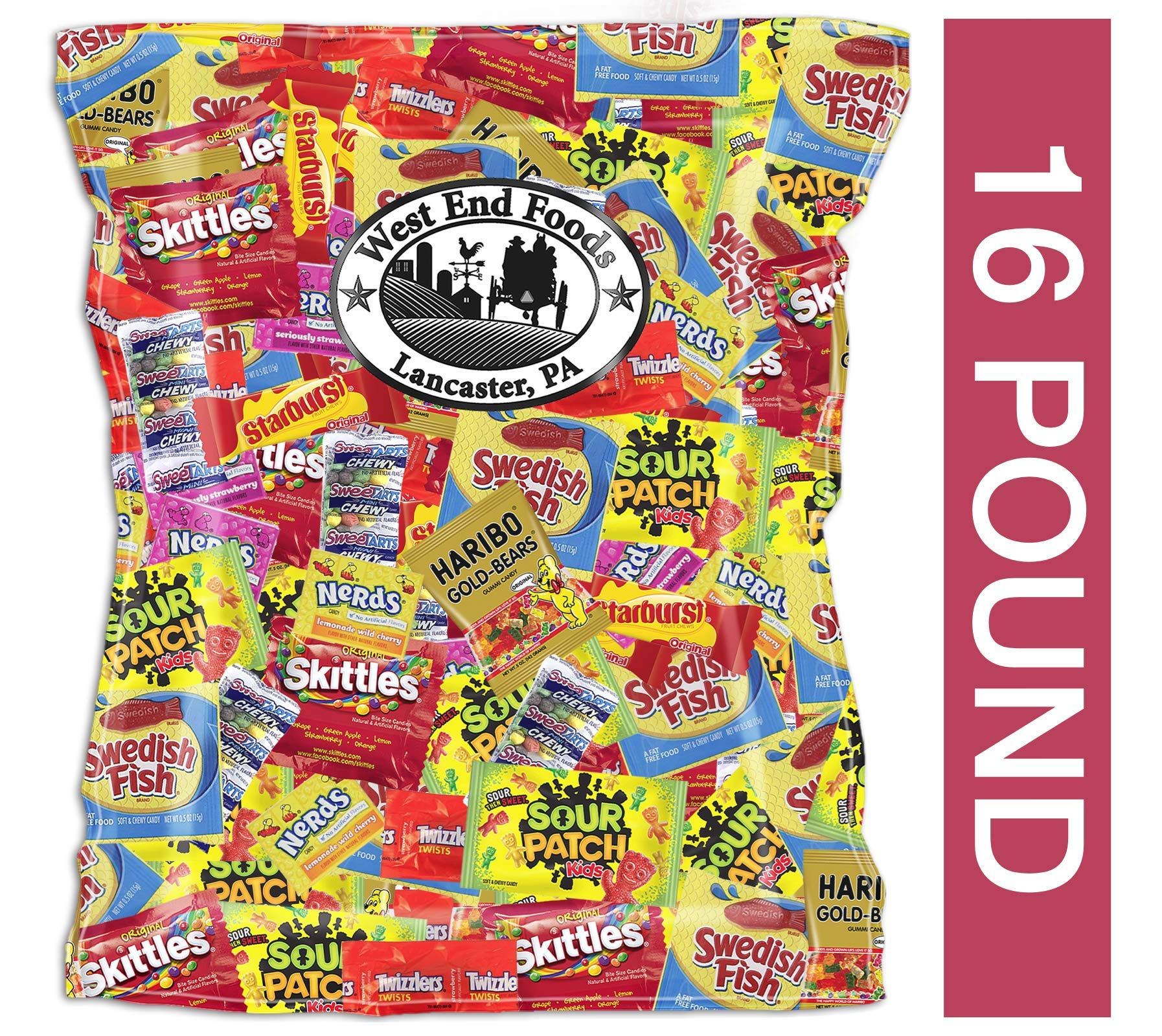 Candy Treats (16 pounds) of Individually Wrapped Candy: Swedish Fish, Twizzlers, Nerds, Sour Patch K