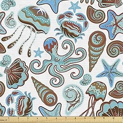 Ambesonne Crabs Fabric by The Yard, Illustration of