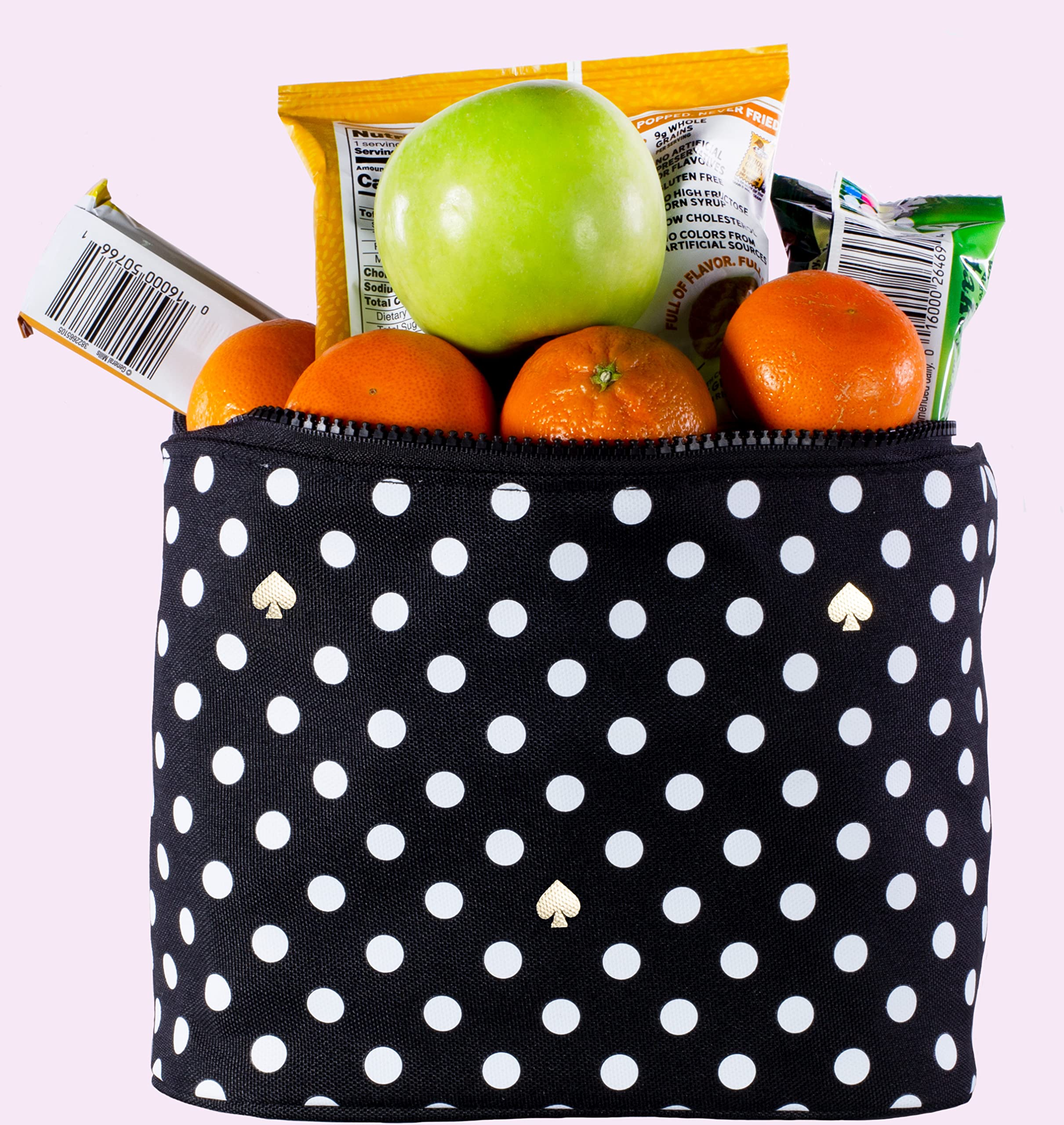 kate spade new york Kate Spade New York Insulated Soft Cooler Lunch Tote with Double Zipper Close and Carrying Handle, Polka Dots (Black/White)