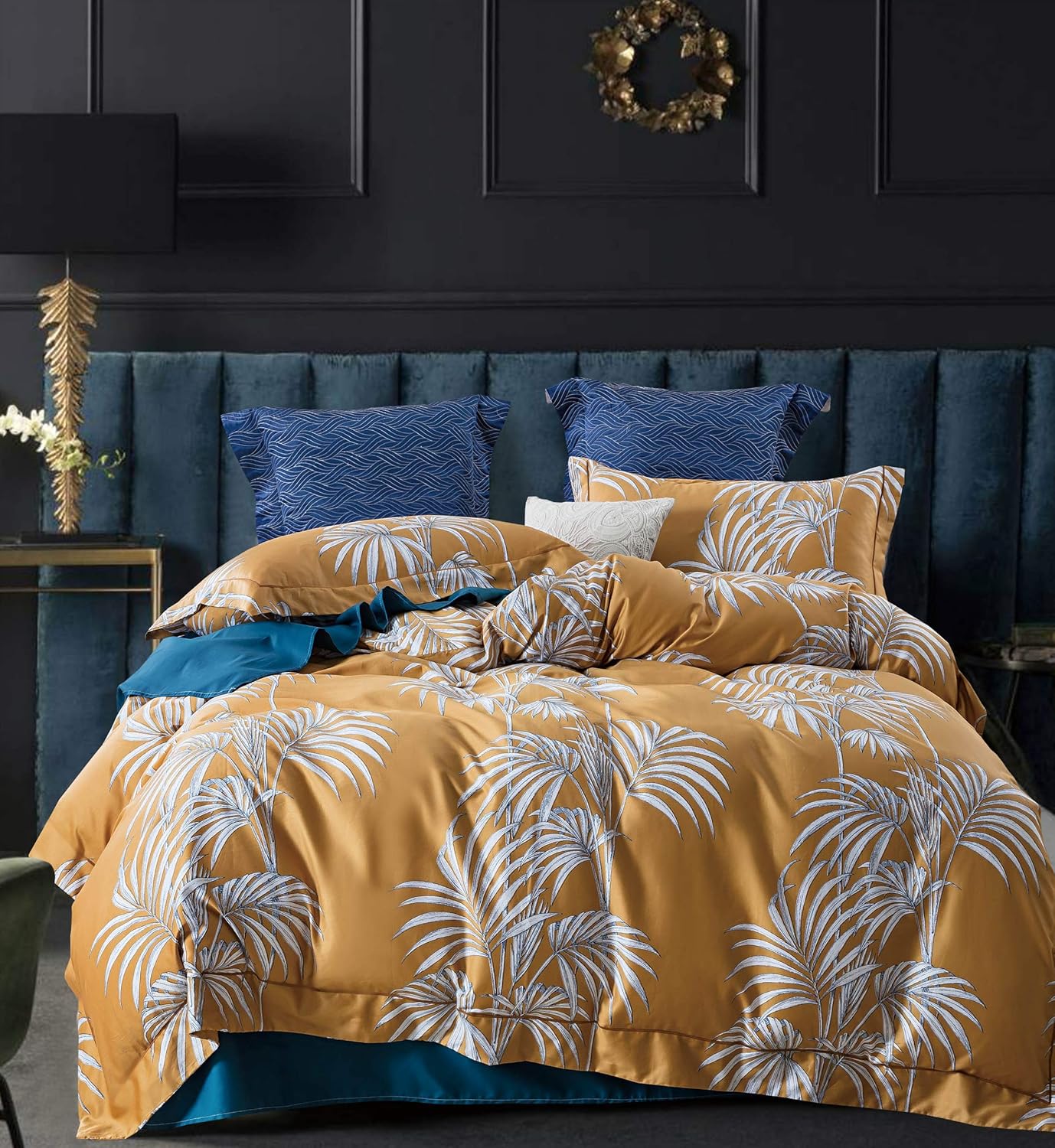 Eikei Modern Vintage Retro Mod Print Bedding Egyptian Cotton Duvet Cover Set Minimalist Chic Botanical Design Asian Zen Style Reversible Pattern In Full Queen Or King Size King Black And White Duvet