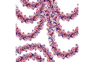 SURCVIO 4th of July Patriotic Tinsel Garland Decoration 3 Pack 50 Ft, Red, White and Blue Tinsel Garland with American Flag Glitter Hanging Garland for Independence Day Indoor and Outdoor Decorations