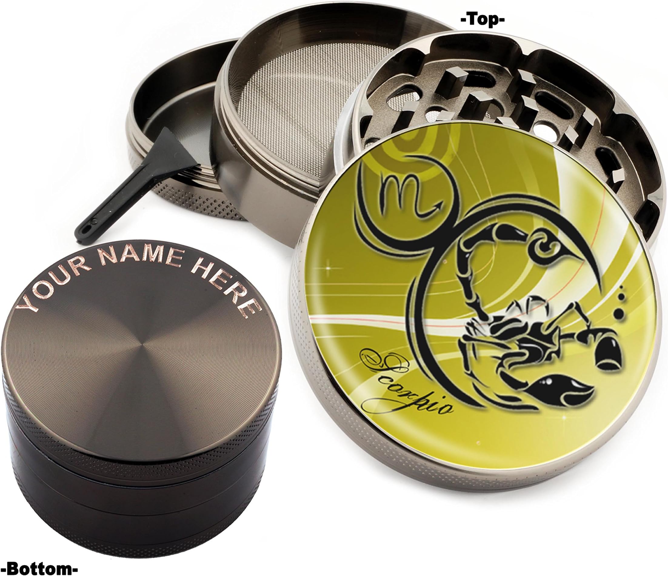 Scorpio Zodiac Design Large Size Zinc Grinder With Your Name FREE - Gift Pack Item # 111315-243
