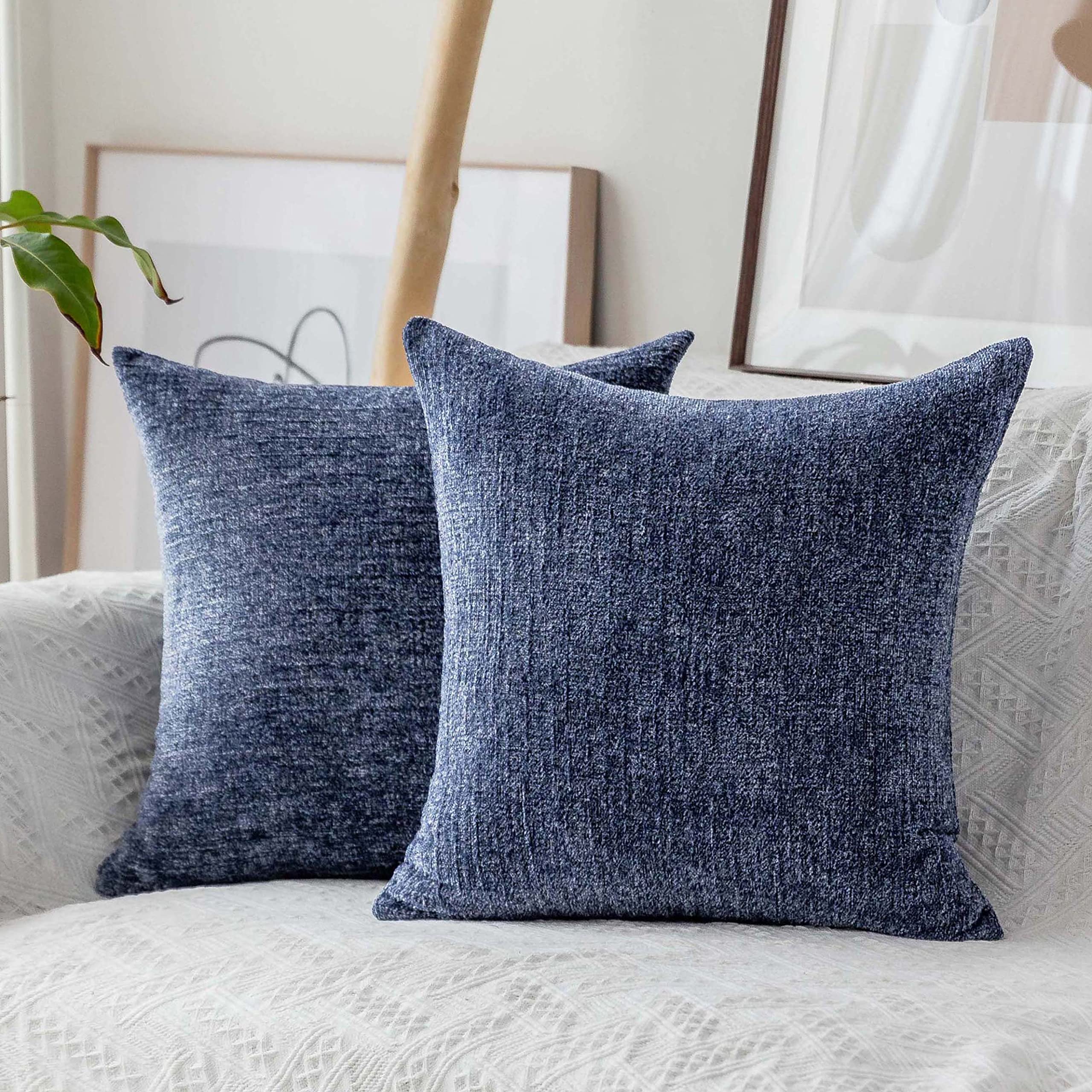 Home Brilliant Large Cushions 60cm x 60cm, Chenille Textured Navy Cushion Covers, Scatter Cushions for Sofa Bed Couch Living Room, Set of 2, 60x60, Dark Blue
