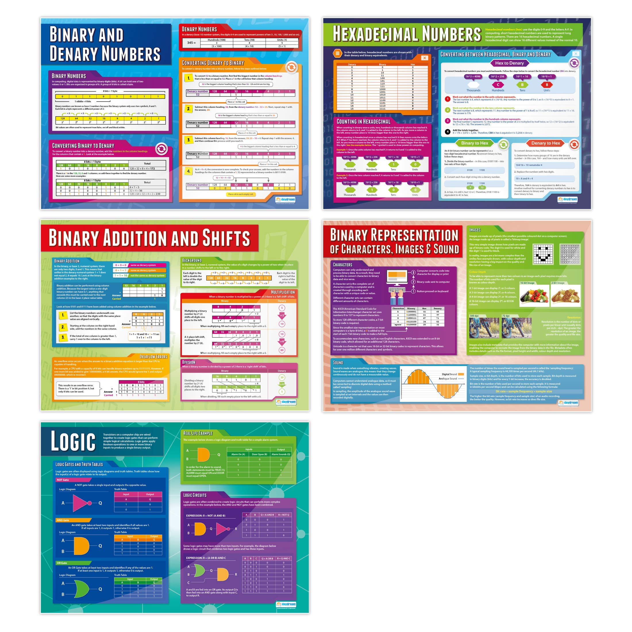 Daydream Education Data Representation Posters - Set of 5 | Computer Science Posters | Laminated Gloss Paper measuring 850mm x 594mm (A1) | STEM Posters for the Classroom | Education Charts