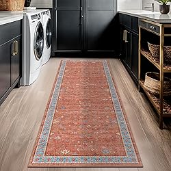 Washable 2x6 Terracotta Hallway Runner Rug, Boho