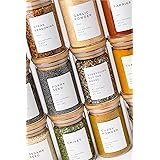 Bloomondo Empty Spice Jars with Label Pack (12x Bamboo Lid Glass Jar). Small 6oz Spice Storage Bottles with 112 Printed Spice