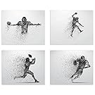 Football Wall Art Prints - Particle Silhouette – Set of 4 (8x10) Poster Photos - Man Cave, Bedroom Decor
