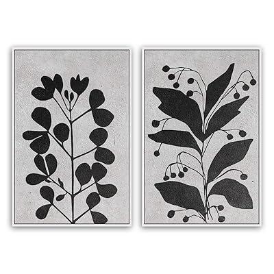 SIGNWIN 2 Piece Framed Canvas Wall Art Black...