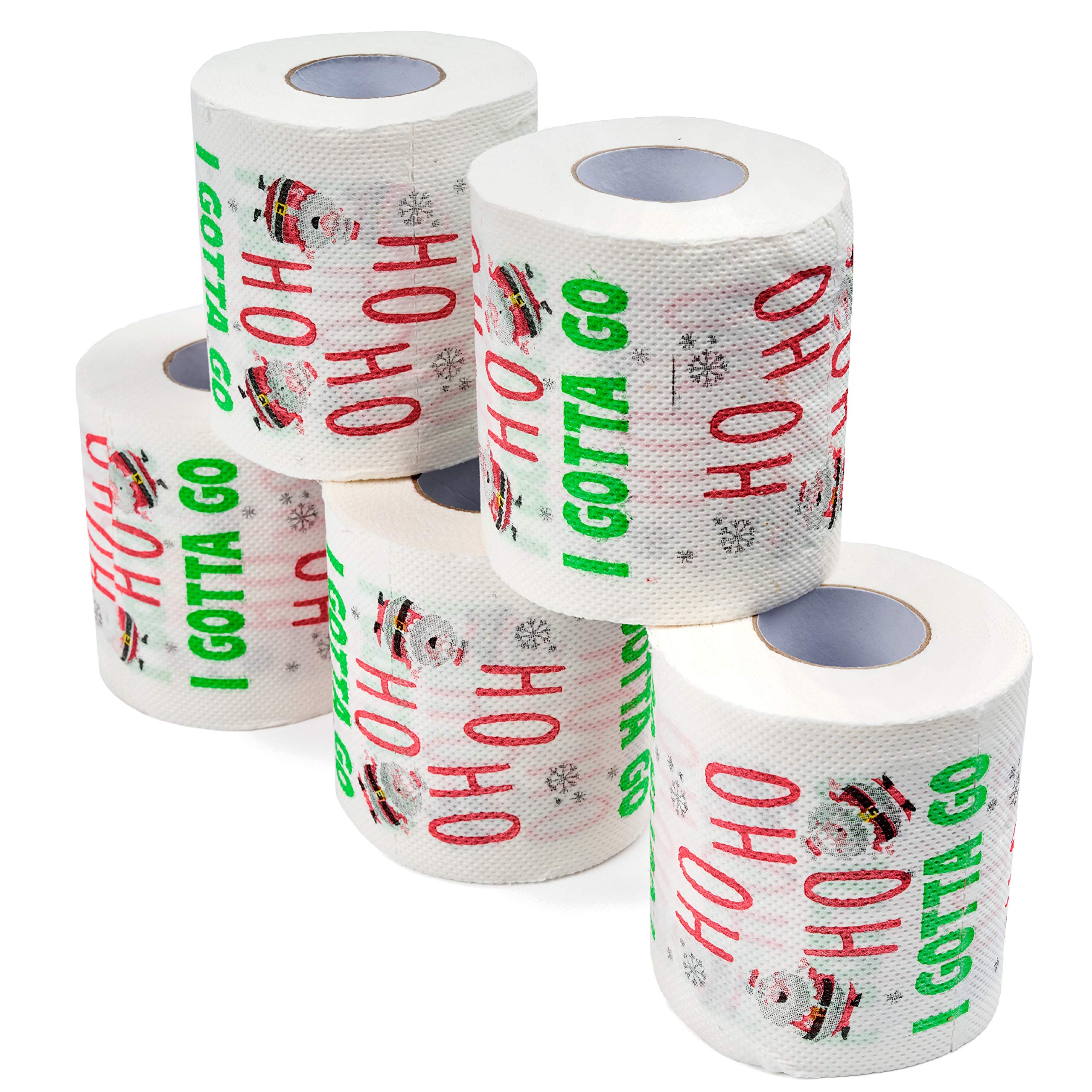 THE TWIDDLERS 5 Christmas Themed Santa Toilet Rolls, 3-Ply Soft Funny Toilet Roll, Christmas Toilet Paper, Funny Novelty Toilet Roll, Secret Santa Gift with Comical Slogan - Ho Ho Ho I Gotta Go