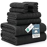 Casa Platino 100% Cotton Towel Set for Bathroom - 8 Pcs - Super Soft, Hotel Quality - 2 Bath, 4 Wash Cloth, 2 Hand Towels for Bathroom - Classy Look, Gentle on Skin, Ideal for Spa & Daily Use - Black