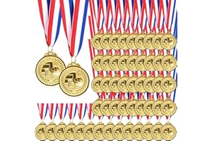 Sasylvia Basketball Medals for Kids Adults Gold Award Medals Participation Medals for Team Sports Competitions Games Celebration Party Favors, Red White Blue Stripes Ribbon, 2 Inches