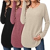 Ficerd 3 Pack Women's Curved Hem Long Sleeve Sweaters, Side Split Crew Neck Tunic Tops Loose Fit Shirts Basic Pullover