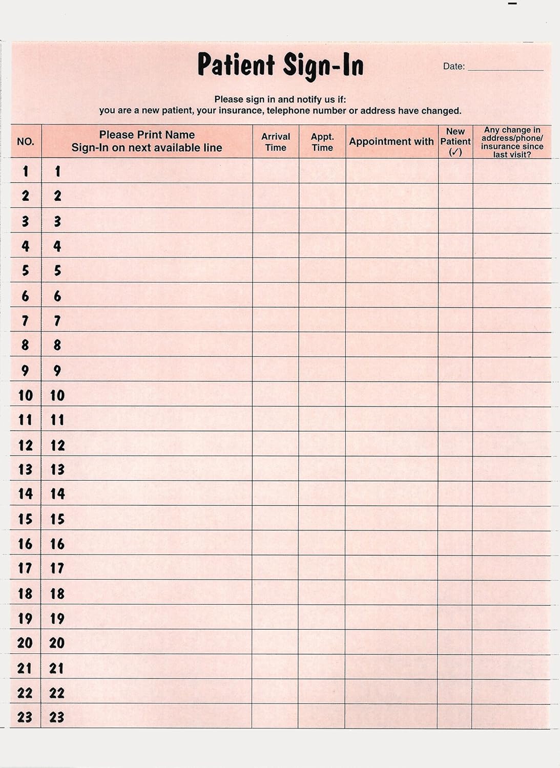 Tabbies Patient Sign-In Label Forms, 8-1/2" x 11" Form, Salmon, 23 Labels/Sheet, 125 Sheets/Pack (TAB14530): Office Products
