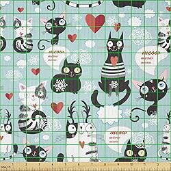 Ambesonne Cat Lover Fabric by The Yard, Black and