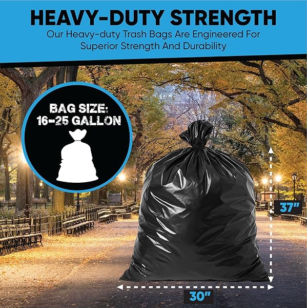16-25 GALLON TRASH BAGS – BULK 520 COUNT – MEDIUM-LARGE BLACK GARBAGE BAGS, ONE SIZE FITS 16, 20, 25 GAL TRASH CAN LINERS FOR BATHROOM, KITCHEN, HOME, OFFICE & COMMERCIAL – TEAR-OFF ROLL