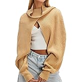 MISSACTIVER Turtle Neck Bolero Shrugs for Women Open Front Knit Cropped Sweaters Long Sleeve Loose Fit Pullover Sweater Shawl