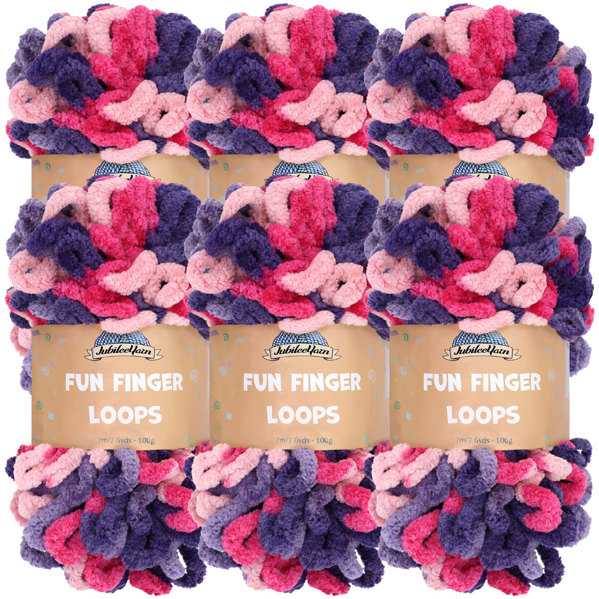 JubileeYarn Fun Finger Loops Yarn - Polyester Jumbo Weight Loop Yarn - 100g/Skein - Diony - 6 Skeins — image 1
