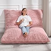 Hobestluk 3 in 1 Bean Bag Chair Giant Bean Bag Chairs for Adults with Chevron Plush Fur Cover Convertible Bean Bag Floor Cushion with Machine Washable Cover for Living Room (Chevron Plush Pink)