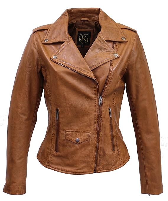 RICANO Sicilia Perfecto, Damen Lederjacke (Slim Fit) im Perfecto-Bikerstil aus Echtem Lamm Nappa Leder in Verschiedenen Farbe