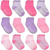 Debra Weitzner Toddler Socks With Grips - 12 Pairs Crew Cotton Grip Socks for Baby Boys Girls Infant's and Kids 6-M - 7 years