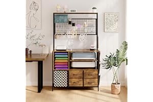 VENNQD Large Craft Organization and Storage Cabinet Compatible with Cricut Machines, Craft Table with Charging Station Crafting Desk with Tools Accessories Organizer with Vinyl Holder (Rustic Brown)