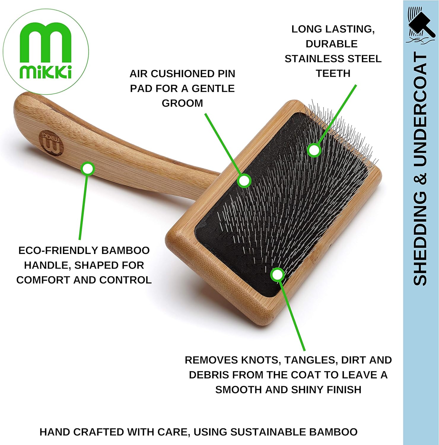 Mikki Bamboo Soft Pin Slicker Brush for Dog Cat, Puppy, for Medium Long and Curly Coats, Removes Knots, Tangles, Dead Hair - Image 5