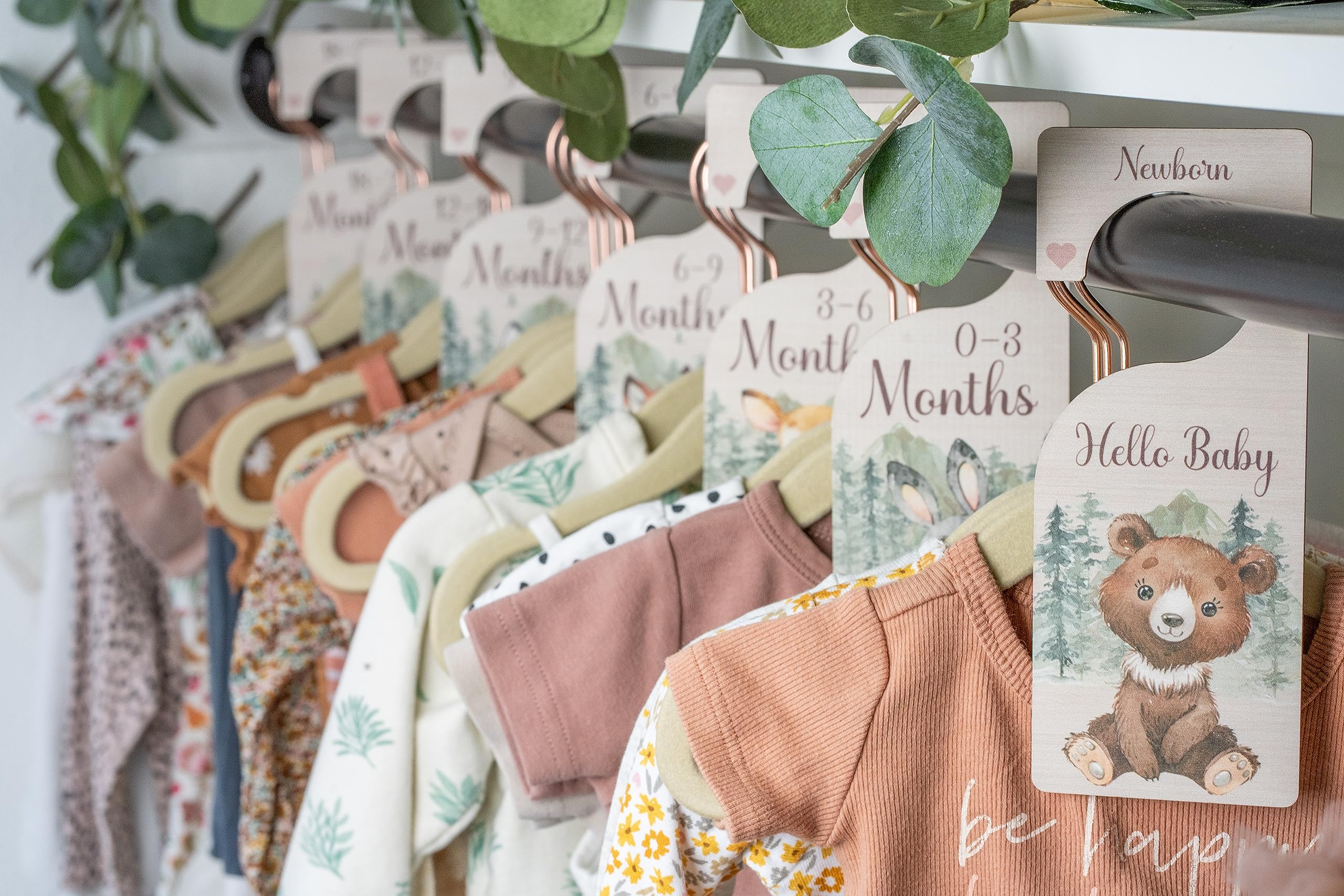 Photo 1 of Kistler Family Products Baby Closet Dividers | Woodland Nursery Decor Closet Dividers for Baby Clothes | Hanging Wooden Baby Clothes Dividers for Closet | NB - 24 Month Baby Closet Size Dividers