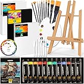 VISWIN 51 Pcs Acrylic Paint Set with Tabletop Easel, Painting Kit with 12 Acrylic Paints, Canvases, Brushes, Palette, Paper Pad, Art Supplies, Ideal Gift for Adults, Kids, Artists, Students