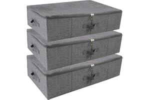 iwill CREATE PRO Folding Washable Rigid Underbed Storage Boxes with Zip Lid for Garment, Clothing, Blankets for Bedroom, College Dormroom, Wardrobe, Shelf Baskets, Pack of 3, Black Gray