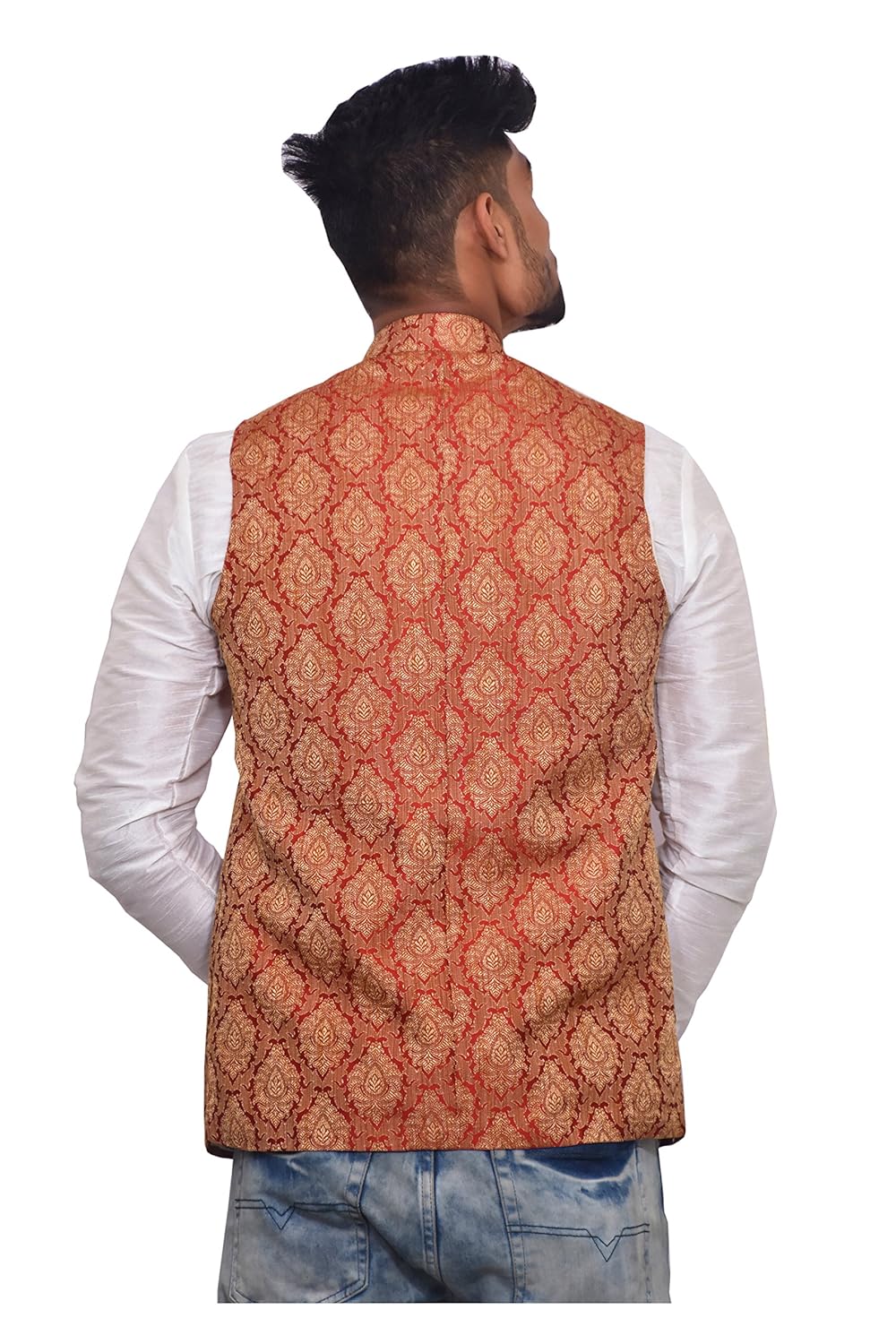 unm men's designer red silk blend dupion nehru and modi jacket